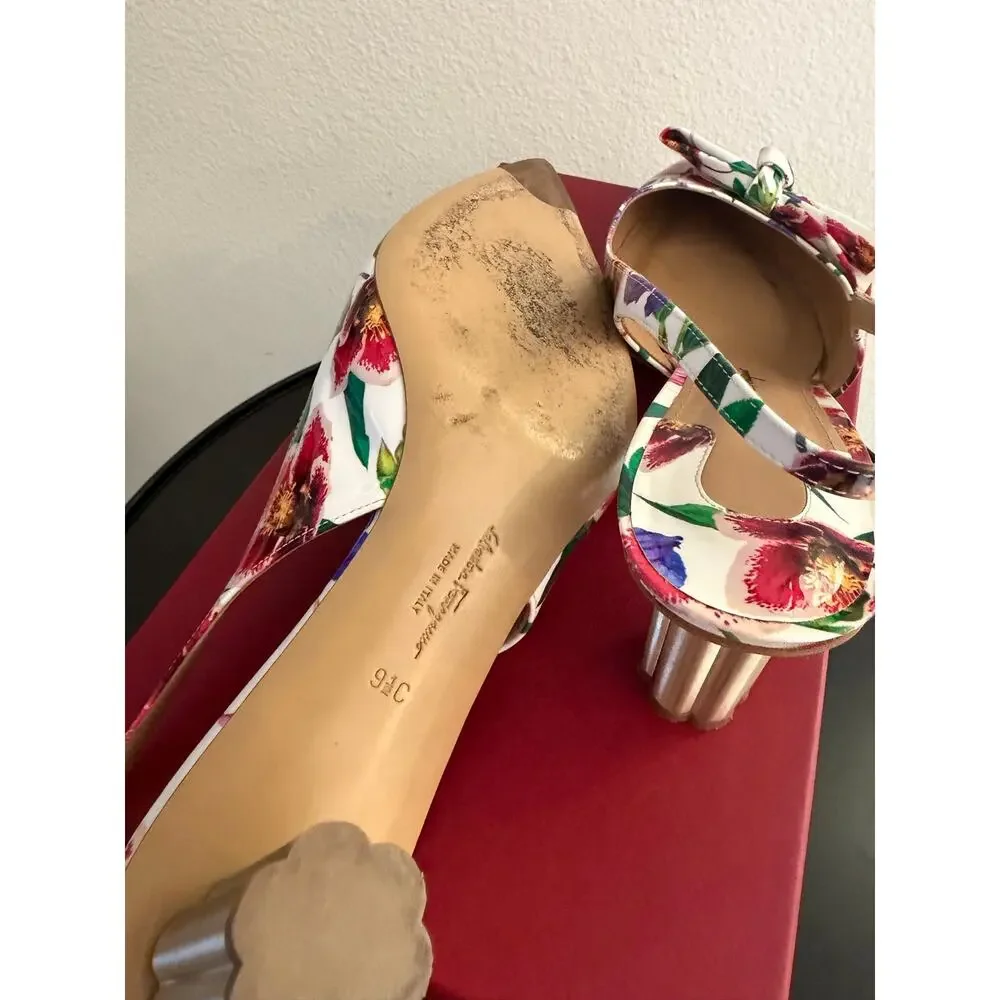 Salvatore Ferragamo white floral peony slingback heels sz 9 1/2